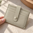 New Slim Khaki Pu Card Holder Snap Tab Pebbled Pocket Wallet 10 7x8 2cm