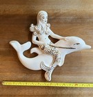 Lefton   Vintage Set Of 2 Mermaids Riding Dolphins W gold Excellent Condition