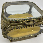 French Ormolu Bow Filigree Beveled Glass Jewelry Casket Box Display Trinket Vtg