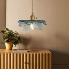 New Vintage Blue Green Glass Hanging Retro Gold Floral Pendant Light Fixture