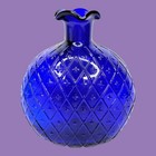 Clevenger Bros Cobalt Blue Flask Vintage Diamond Daisy Stiegel Type Ruffled Top