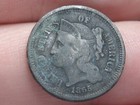 1865 Three 3 Cent Nickel 3cn- Dark black  Fine vf Details