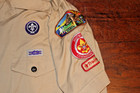 Boy Scouts Of America Bsa Men s Shirt Tan Large    No Size Tag Sewn Patches