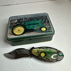 John Deere Tractor Green Folding Pocket Knife With Metal Storage Tin