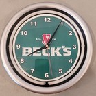 Beck s Beer Bar Man Cave Hot Pink Neon 11  Wall Clock Advertising Sign