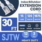Fnxpow Indoor Outdoor Extension Cord 30 Ft Waterproof 12 3 Gauge Heavy Duty