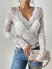 Women Casual Pullover Sexy Slim Fit Lace V-neck Blouse Long Sleeve T-shirt Tops