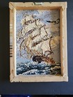 Vintage Ship Cross Stitch Panel Mounted Ocean Nautical 