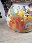 Mackenzie-childs Enamel Tea Kettle   white Flower 2 Quarts