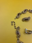 Vintage Gold Tone Marquise Amber Eye Necklace  Bracelet And Earring Set 