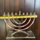 Jewish Hanukkah Menorah Judaica Judaism Israel Painted Enamel Pink Purple Tan