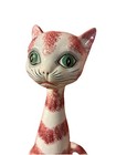 Vintage Mcm Ceramic Long Neck Green Eyed Funny Face Cat Figurine Italy 10    Tall
