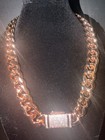 22mm 26inch Rose Gold  Pvd Plated Cuban Link Chain Necklace White Cz Box Clasp