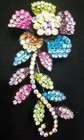 Vtg Rhinestone Flower Brooch Lrg Floral Spring Pin Purple Yellow Blue Flower 3 5