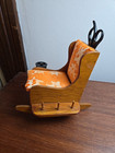 Vintage 1970s Sewing Wood Rocking Chair  Pin Cushion  Thread   Scissors Holder 