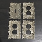 Vintage Lot Of 4 M c  Co  Floral Basketweave Wall Plate Cover Metal Victorian
