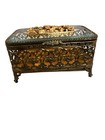 Vintage Matson Ormolu Jewelry Box Gold Filigree Flower Casket Bevel Glass Footed