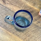 Heavy Mexican Hand Blown Clear Glass Mug With Cobalt Blue Rim
