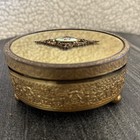 Vintage Hollywood Regency Vanity Trinket Box Lidded Glass Ornate Guilloche Rose