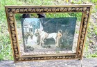 Antique Fireplace Screen Mirrored Brass With Victorian Equestrian Print     1910