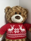 Brown Teddy Bear Reindeer Snowflake Red White Sweater 19  Avon Large Soft 2015
