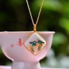 Traditional Inlaid Natural Hetian Jade Enamel Magpie Pendant Ethnic Necklace