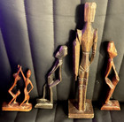 African Hand-carved Wooden Tribal Statue Figurines - Lot Of 4  1 Signed