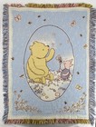 Vtg Classic Winnie The Pooh   Piglet Woven Tapestry Throw Fringed Blanket Disney