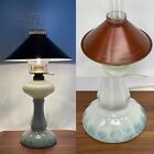 Vtg Victorian Farmhouse Converted Oil Table Lamp Red Tole Shade Boho Nautical