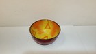 Vintage Enamel Over Copper Bowl Red   Yellow W Orange Design Signed J w 69