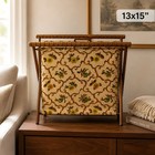 Vintage Folding Knitting Sewing Basket Wood Floral Fabric Magazine Rack 1970s