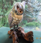 4  Vintage Wooden Hand Carved Horned Owl Figurine Glass Eyes On Wood Stump