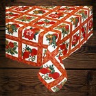 Christmas Tablecloth  Holiday Cheer Fabric Fruit Block Scrolls 60 X 84 Rectangle
