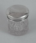 Antique Pressed Glass Vanity Powder Jar With Sterling Lid Ornate Starburst Jar