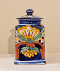 Mexican Talavera Style Hand Painted Pottery Canister Jar With Lid - 10 5  Tall