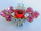 Beautiful Czech Vintage Style Glass Rhinestone Button   Pink   Crystal W c Red