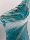 Vintage Signed Art Glass Pitcher Vase Eben Horton 2004 White   Blue Swirl  14 5 