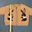 Vintage Handmade Chunky Knit Bunny Rabbit Zip Cardigan Sweater Tan Kids Talon