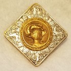 Antique Square Brass Button W the Head Of A Youth dog Border Design  1-7 16 
