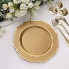 10 Gold 10 5  Round Plastic Dinner Plates Gold Scalloped Rim Events Wedding