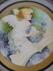 Antique Vintage Victorian Chimney Flue Cover  Lithograph Angel Harp Violets 