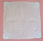     vintage Hanky 1940s White Irish Linen Madeira Hand Applique   Embroidered