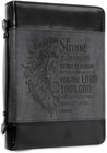 Inspirational Gray   Black Bible Cover - Faux Leather With Lion   Zipper Closure