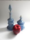 Antique Victorian Blue Glass Perfume Bottles Pair W  Original Stoppers   Note