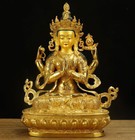 8  Chenrezig Kwan-yin 4 Arms Guanyin Divinity Buddha Statue Pure Bronze Gilt