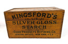 Kingsfords Silver Gloss Starch Dovetailed Wooden Crate Box Slide Lid New York