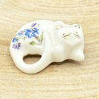 Porcelain White Curled Up Cat Hand Painted With Flowers Brooch cat Lovers Brooch