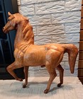 Vintage Leather-wrapped Horse Statue 21  Tall Glass Eyes
