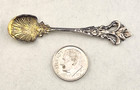 Antique German 800 Sterling Silver Shell Fleur De Lis Salt Cellar Spoon 2 3 8 