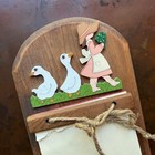 Vtg 90s Goose Wooden Note Board Key Rack Farmhouse Kitchen Country Girl Geese